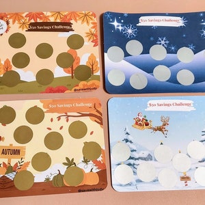Holiday Scratch-Off Savings Challenge | 5X7 | 50 Dollar Savings | 1 Sided Challenge