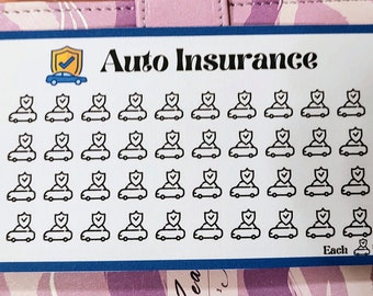 May include: A sheet of stickers with a blue border and the text "Auto Insurance". The stickers feature a car with a tick inside a shield. There are 48 stickers in total.