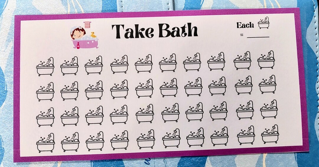 Take A Bath Savings Challenge for Kids Printable Fits in A6 Budget