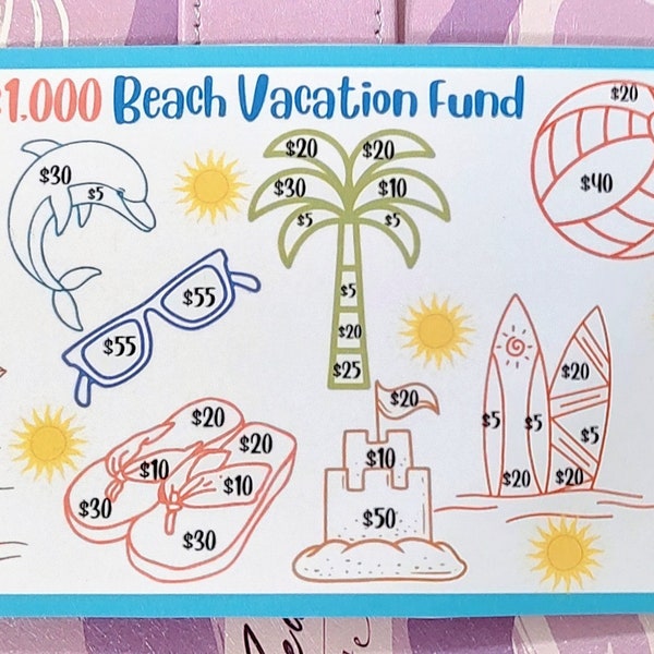 Beach Vacation Savings Challenge for A6 Cash Envelopes | Printable | Fits in A6 Budget Binder | Budget Binder Insert | Cash Envelopes