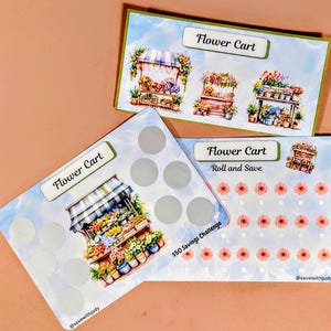 フラワーカート スクラッチオフとロールアンドセーブ 貯金チャレンジ | 5X7 | 片面チャレンジと封筒