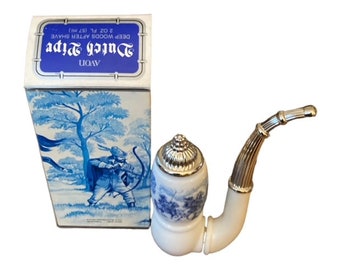 Vintage Avon , Avon Bottles , Collectible Avon , Dutch Pipe , Delft Design , Blue White , Box