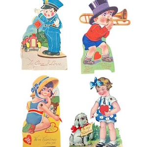 Antiquités, années 30, mécanique, saint-valentin, filles, garçons, police, trompette, occasion, cartes de la Saint-Valentin