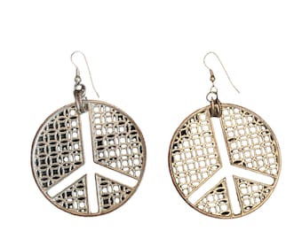 1970s , Metal , Large , PEACE , Earrings , Costume Jewellery , Hanging Circles , Peace Sign