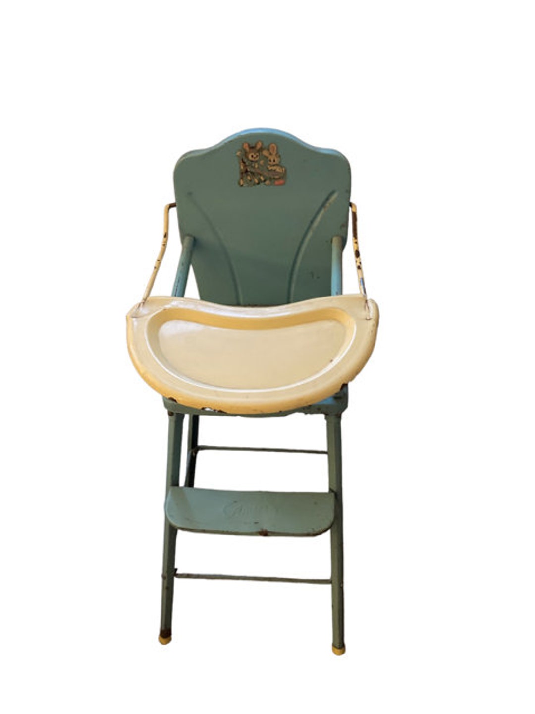1950s, Amsco, Tin , Metal, Doll EE, High Chair , Doll High Chair , Bunnies ,dollee Hichair