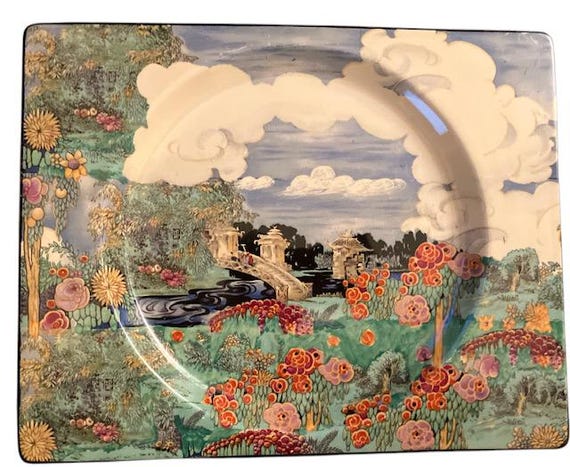 Royal Staffordshire Biarritz Plate, Floral Woods Scenic, 1935