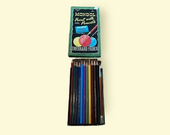 Vintage, Eberhard Faber , Mongol , Paint with Pencils , Colored Paint Pencils ,Assortment 741 , 11 Pencils and Brush Pencil