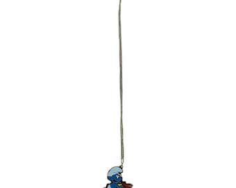 Vintage Smurf with Present Metal Pendant Necklace