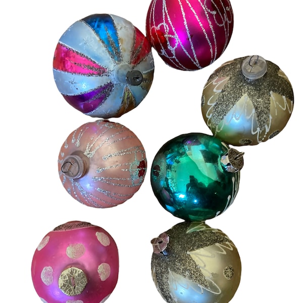 Vintage ,  Christmas  , Christmas Tree ornaments , Christmas Decor , Mercury Glass, 7 Large ,Multicoloured