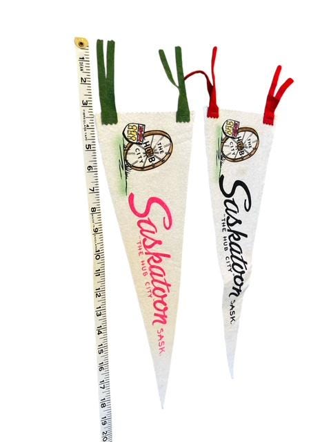 Vintage , Pennants , Saskatoon , Sasketchewan , White , Felt