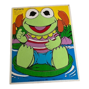 1983 , Wood , Thin Puzzle , Baby Kermit ,PLAYSKOOL Puzzle, Henson Associates