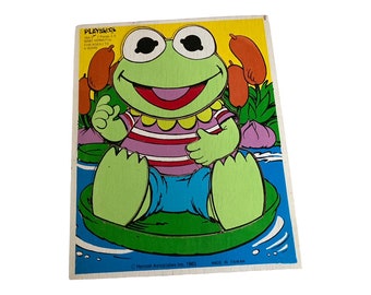 1983 , Wood , Thin Puzzle , Baby Kermit ,PLAYSKOOL Puzzle, Henson Associates