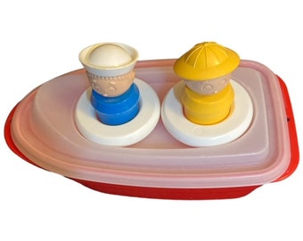 Plastique, vintage, bateau, canoë, gens, jouets Tupper, Tupperware, jouets Tupperware, rare, rouge, multicolore