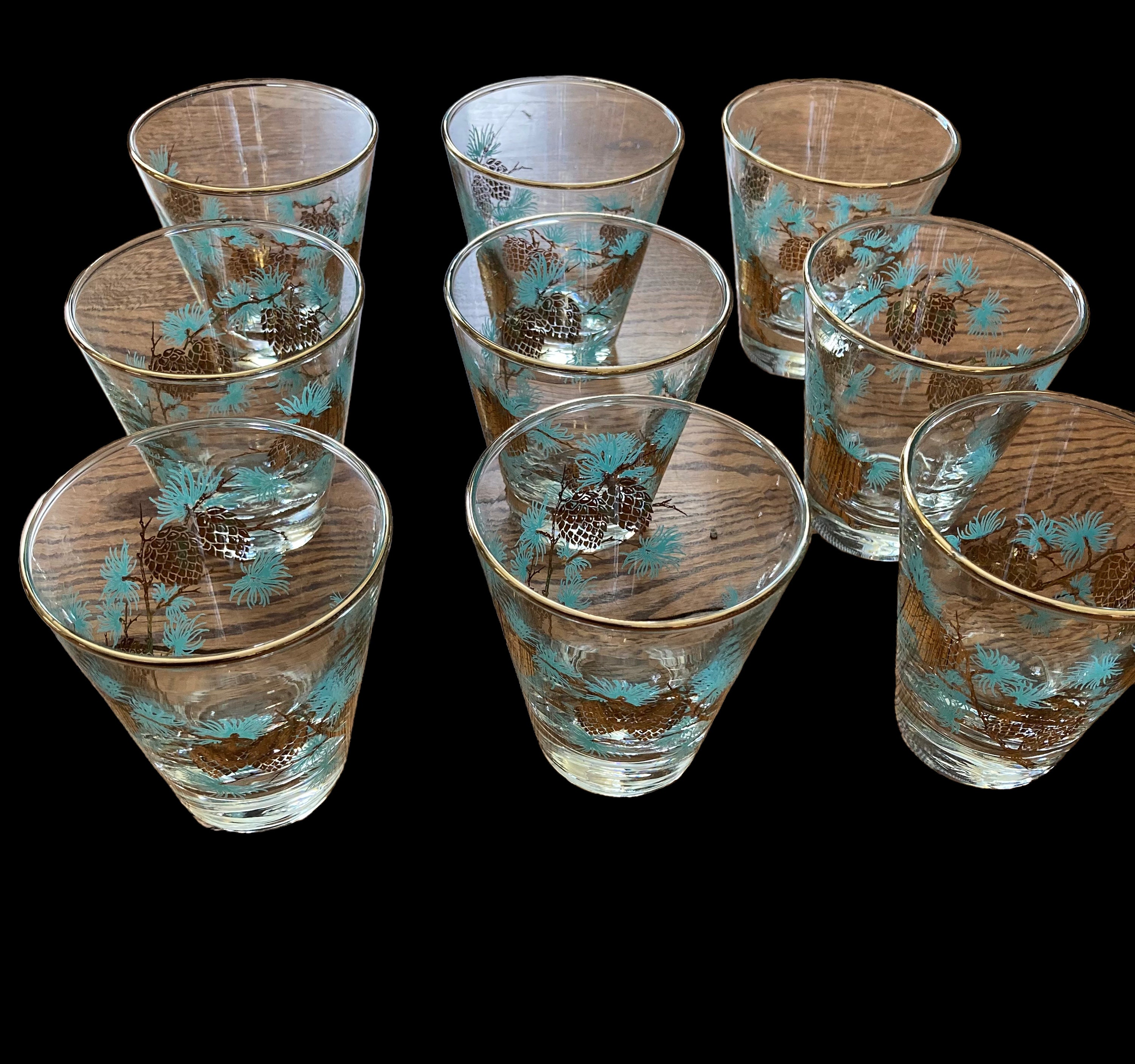 Vintage Set of Gold Leaf Poker MCM highball Glasses SET OF 6