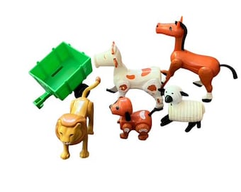 Fisher Price, Play Family, Sold Separately, Trailer, Horse, Cow, Sheep, Brown Dog, Lion