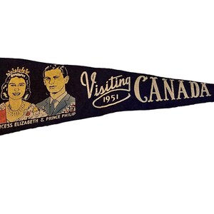 Royal Family,1951,Royal Visit, Princess Elizabeth, Prince Philip, 1951 Visit Canada, Queen Elizabeth II, England Royalty, Pennant,Souvenir