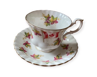 Royal Albert Bone China Teacup and Saucer, Canadian Maple Leaf Design