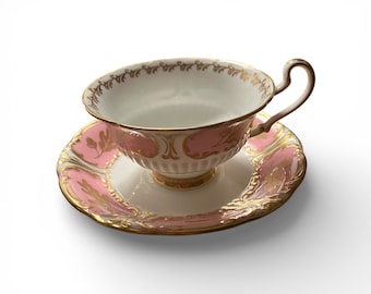 E B FOLEY Rare Pink Gold   Widemouth Porcelain Teacup and Saucer