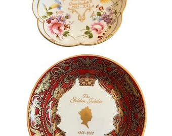 Platos para baratijas del Royal Crown Derby Queen Elizabeth Jubilee