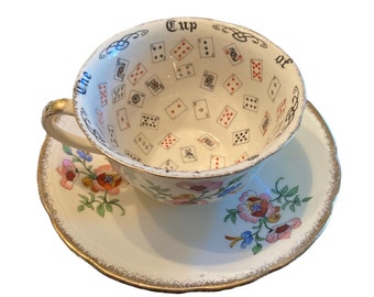 Royal Marigold , Alfred Meakin , Cup of Knowledge , Fortune Telling , Tea Cup , and Saucer , England