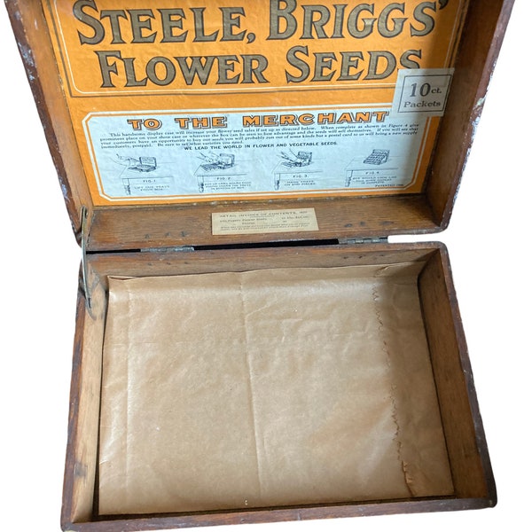 1929 , Antique , Wood Box , Steele Briggs Flower Seeds , Wood Seed Box ,Wood Display Case for Flower Seeds  Packets Patent 1906