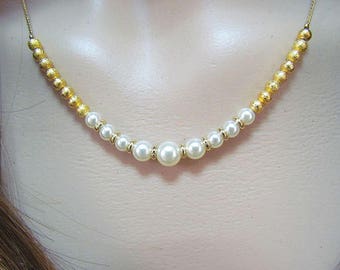 Champagne Pearl Bridal Necklace, Delicate Pearl Layering Necklace in Gold Vintage pearl wedding necklace, Bridal Jewelry on sale