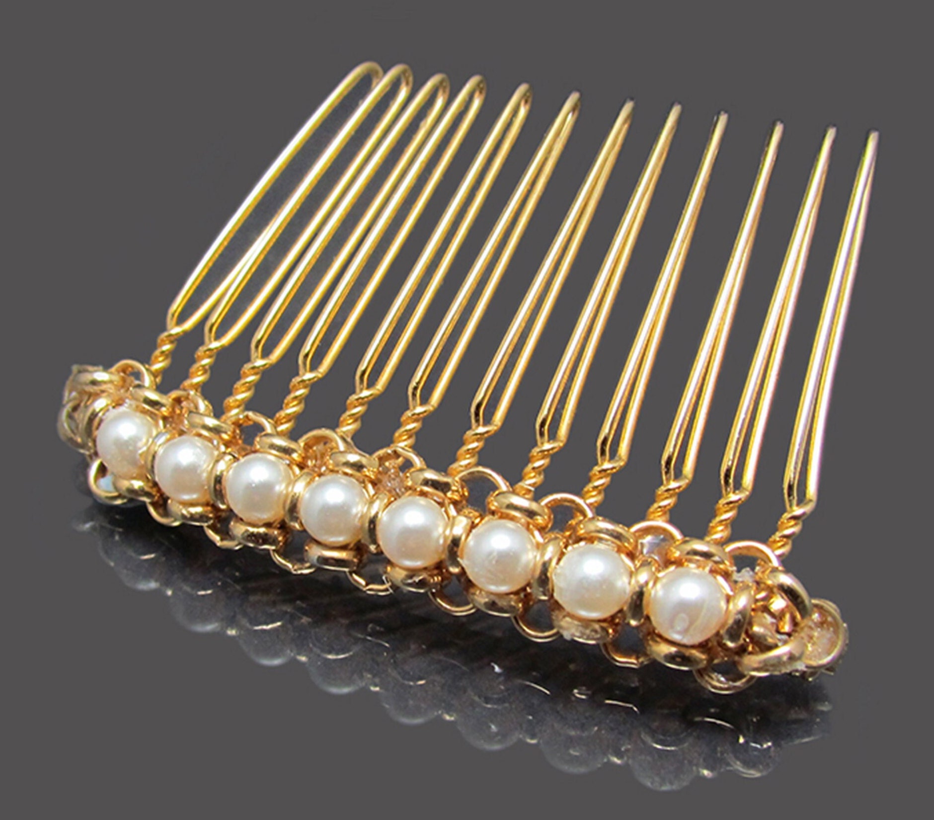 Gold Pearl Hair Comb, Hair Comb Chain, Bridal Hair Comb Vintage, Art ...