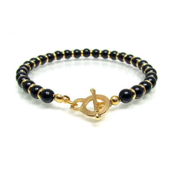 Black Gold Bracelet Elegant Black Bracelet Women 4mm Pearl