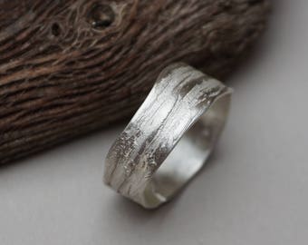 Silver ring with structure like tree bark friendship ring bandring wedding ring wedding ring partner ring sterling real jewelry by goldsmith