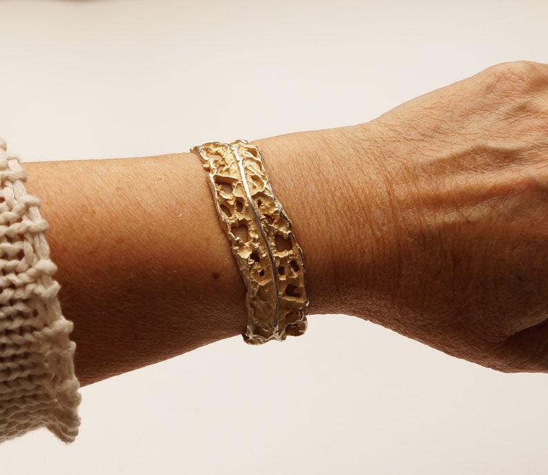 Silver bangle with partial gilding and interesting wild structures image 5