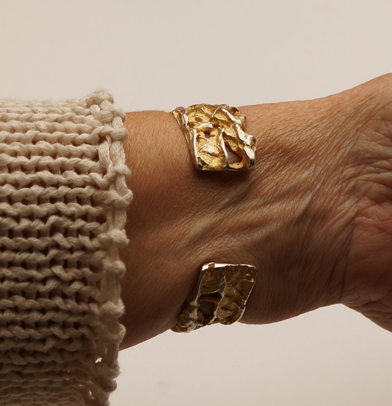 Silver bangle with partial gilding and interesting wild structures image 7