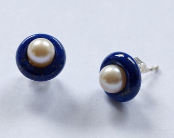 Changeable earrings with pearls and lapis lazuli