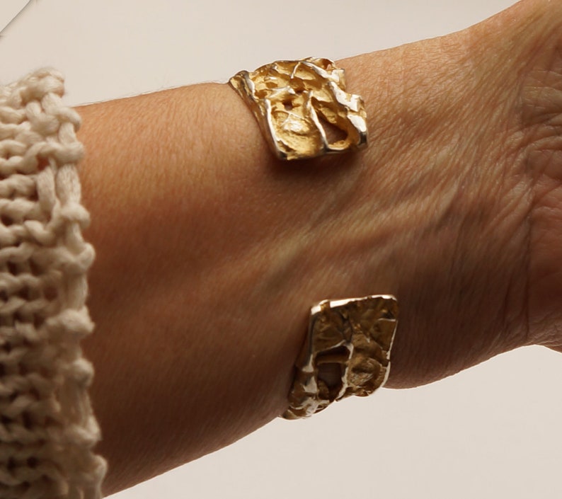 Silver bangle with partial gilding and interesting wild structures image 6