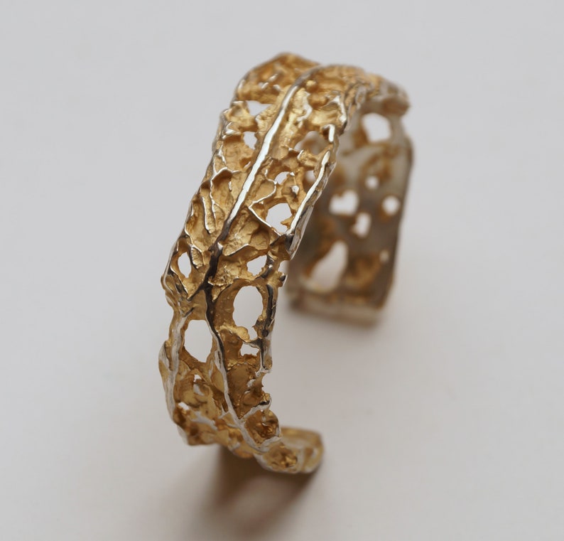 Silver bangle with partial gilding and interesting wild structures image 2