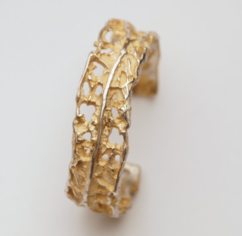 Silver bangle with partial gilding and interesting wild structures image 4