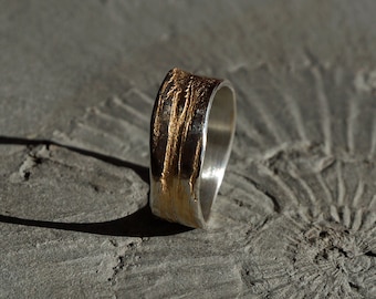 Silver ring with structure like tree bark friendship ring bandring wedding ring wedding ring partner ring sterling real jewelry by goldsmith