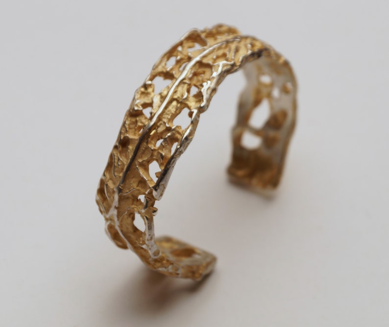 Silver bangle with partial gilding and interesting wild structures image 3