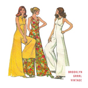 Bust 38 / PDF Pattern 70s Jumpsuit, Digital Sewing Pattern, Vintage 70s