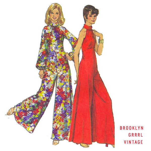 Bust 34 / PDF Pattern 70s Jumpsuit with Raglan Sleeves, Digital Sewing Pattern, Vintage 70s