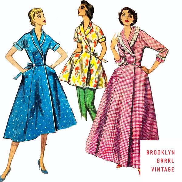 Multiple Sizes / PAPER Pattern 50s Wrap Around Brunch Coat / Housecoat Vintage 50s