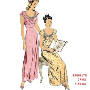 Vintage Sewing Pattern 1940s Nightgown / Bust 32-34 / PDF Pattern / Instant Download