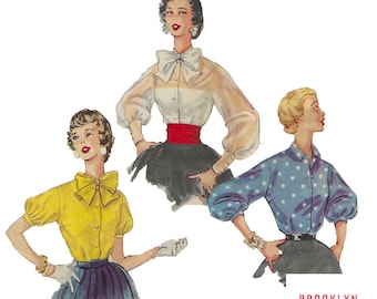 Vintage Schnittmuster 1950er Jahre Blusen mit Ärmeln / Büste 36 / PDF Pattern / Instant Download