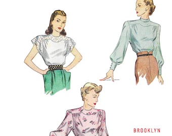 Cartamodello per camicetta anni '40, taglia 30 (busto): set di camicetta vintage, top retrò, cartamodello PDF scaricabile immediatamente.