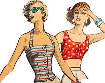 Bust 36 / PDF Pattern 50s Tops and Halters, Digital Sewing Pattern, Vintage 50s