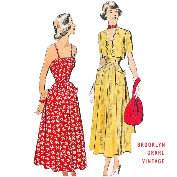 Bust 34 / PDF Pattern 40s Fit and Flare Dress with Jacket, 1950s Tulip or Scallop Dress