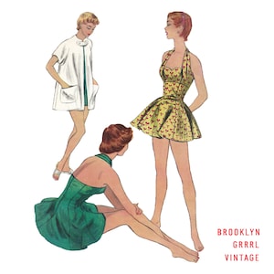 Vintage Sewing Pattern 1950s Swimsuit with Coverup / Bust 36 / PDF Pattern / Instant Download