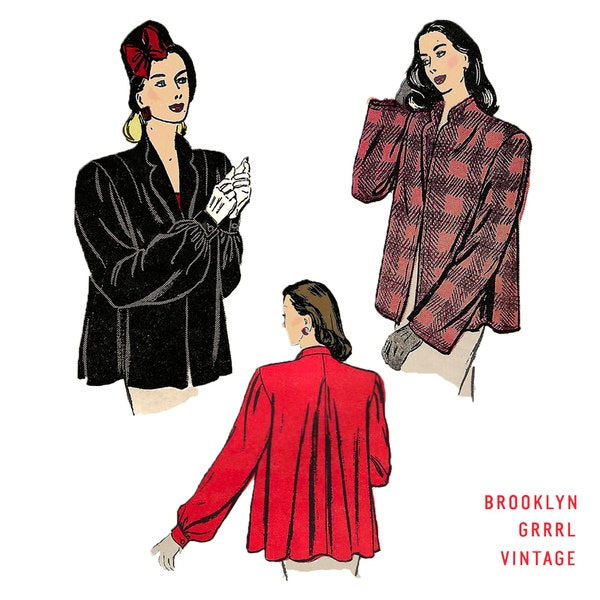 Bust 38 / PDF Pattern 40s Swing Jacket, Digital Sewing Pattern, Vintage 40s