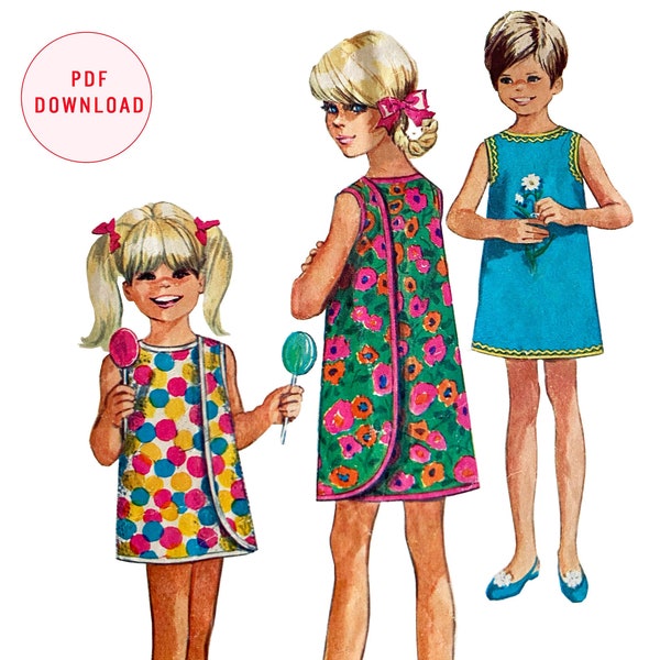 PDF Pattern 60s Childs Wrap-Around Dress or Tunic, Digital Sewing Pattern, Vintage 60s Swimsuit Cover Up / Bust 32