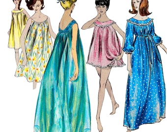 1960's Nightgown in Three Lengths - Multiple Sizes - (PAPER)