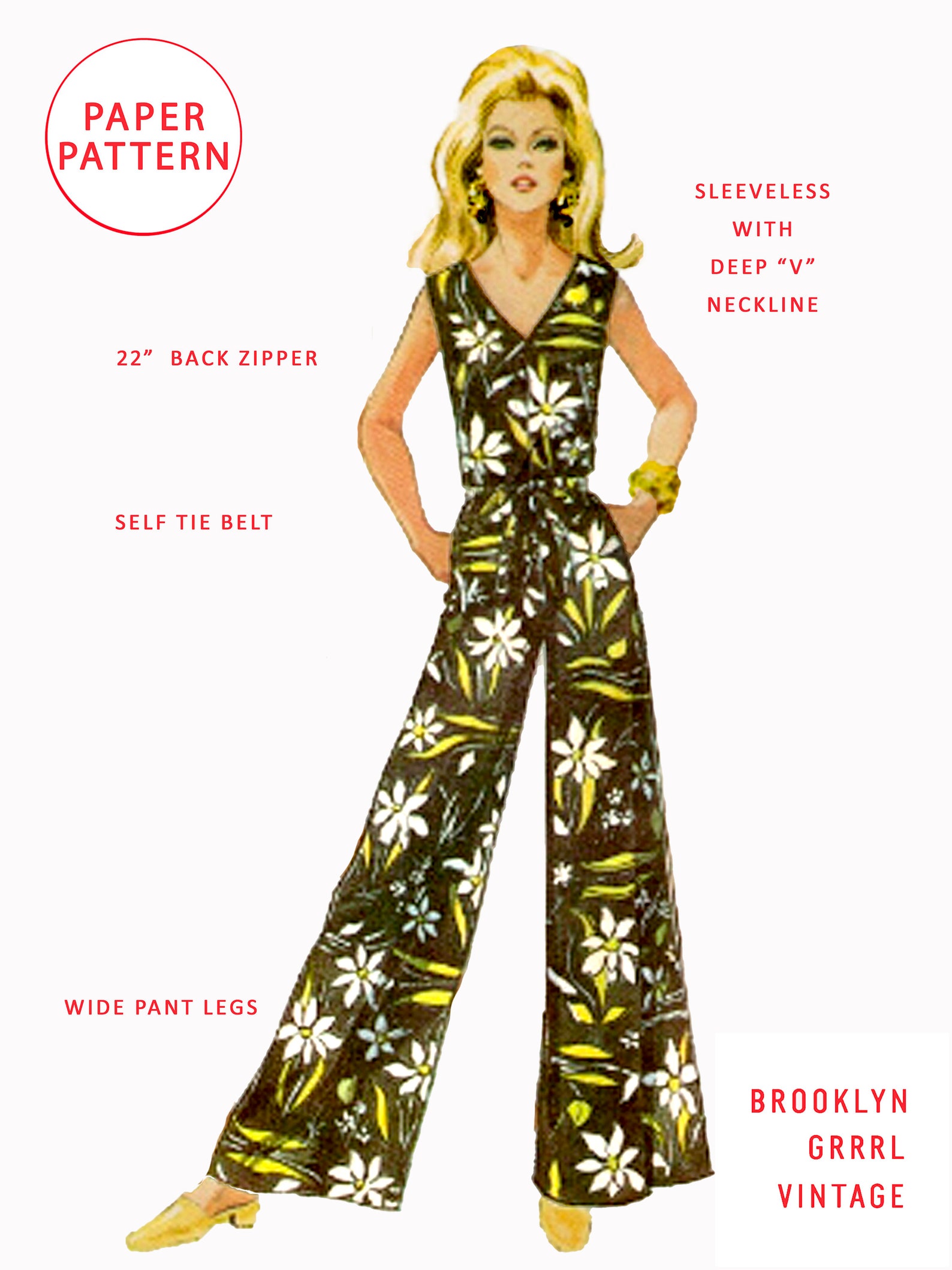 1970s Jumpsuit Sewing Pattern Bust 38 – Vintage Jumpsuit, Romper, One ...